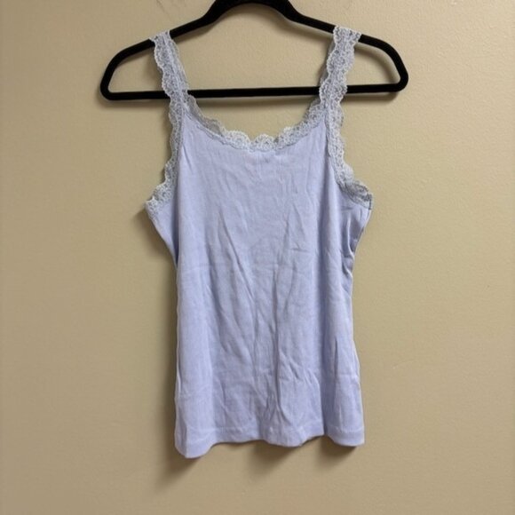 Splash Womens Y2K Blue Lace Trim Ribbed Tank Top Size XL Flirty Coquette Stretch - Picture 4 of 8